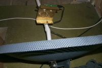 Sky minidish + Linksys WUSB11 + Trevor Marshall's biquad feed (pre weatherproofing, and straightening)